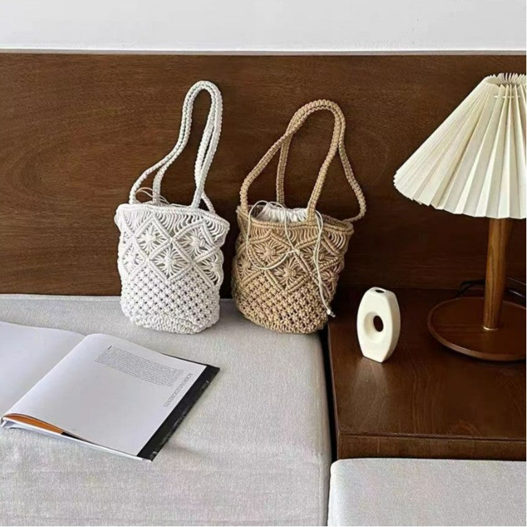 Retro Hollow Crocheted Woven Handmade Cotton Large Women's Shoulder Bag
