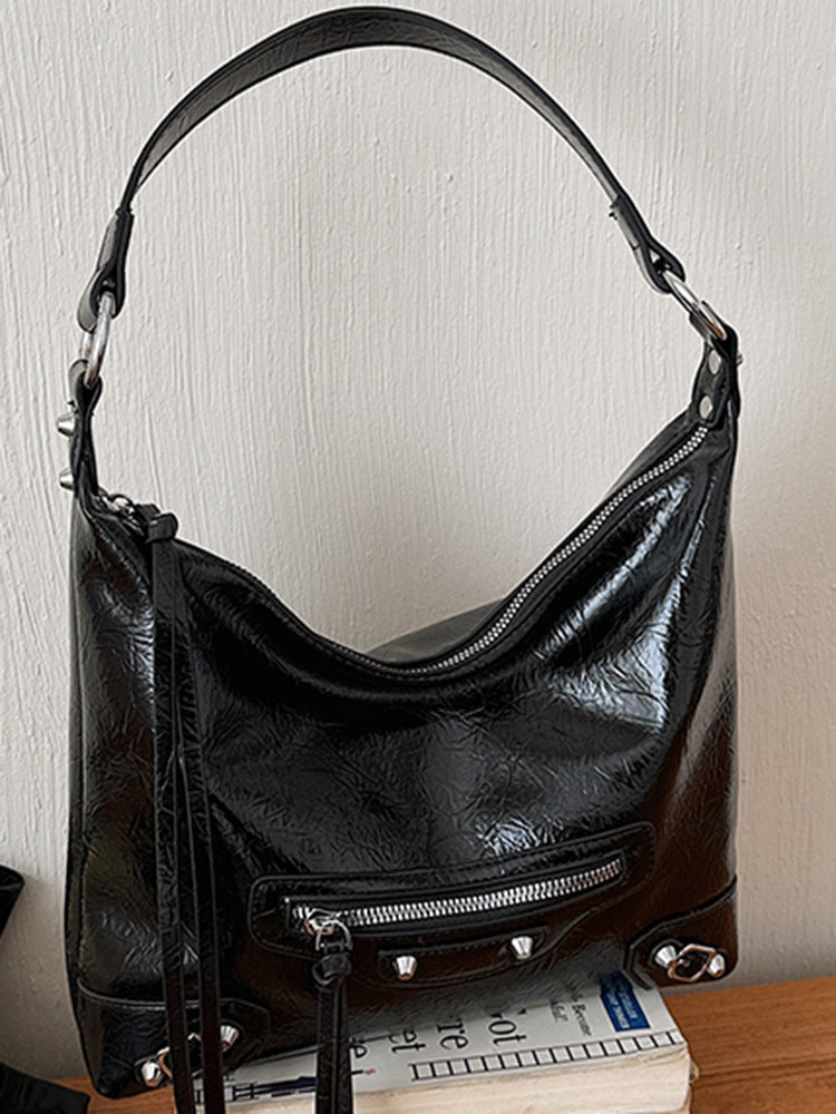 Women's Western Style Personalized Underarm Spring Fashion Pure Color Simple Large Shoulder Bags