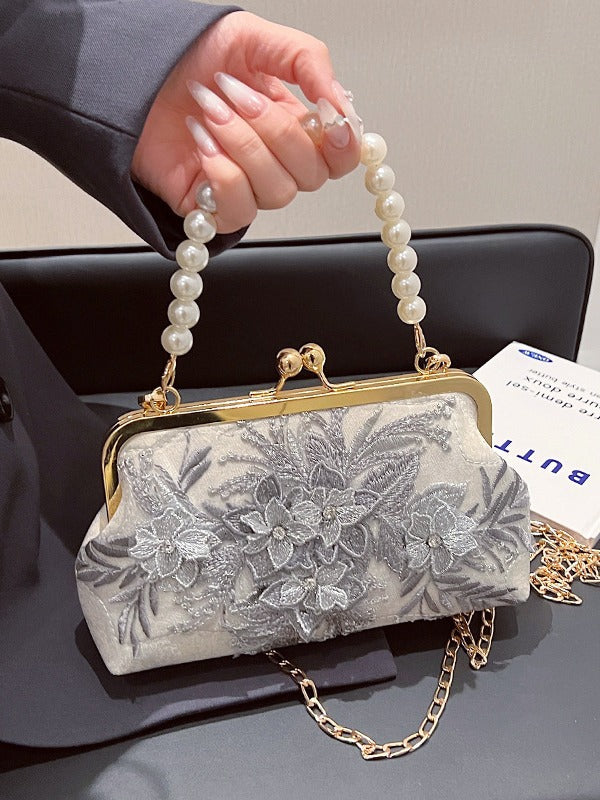 Spring Flower Rhinestone Lace Clutch Pearl Banquet Bags