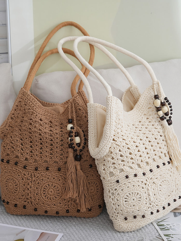 Style Cotton Thread Woven Seaside Vacation Leisure Beach Large Capacity Shoulder Bags