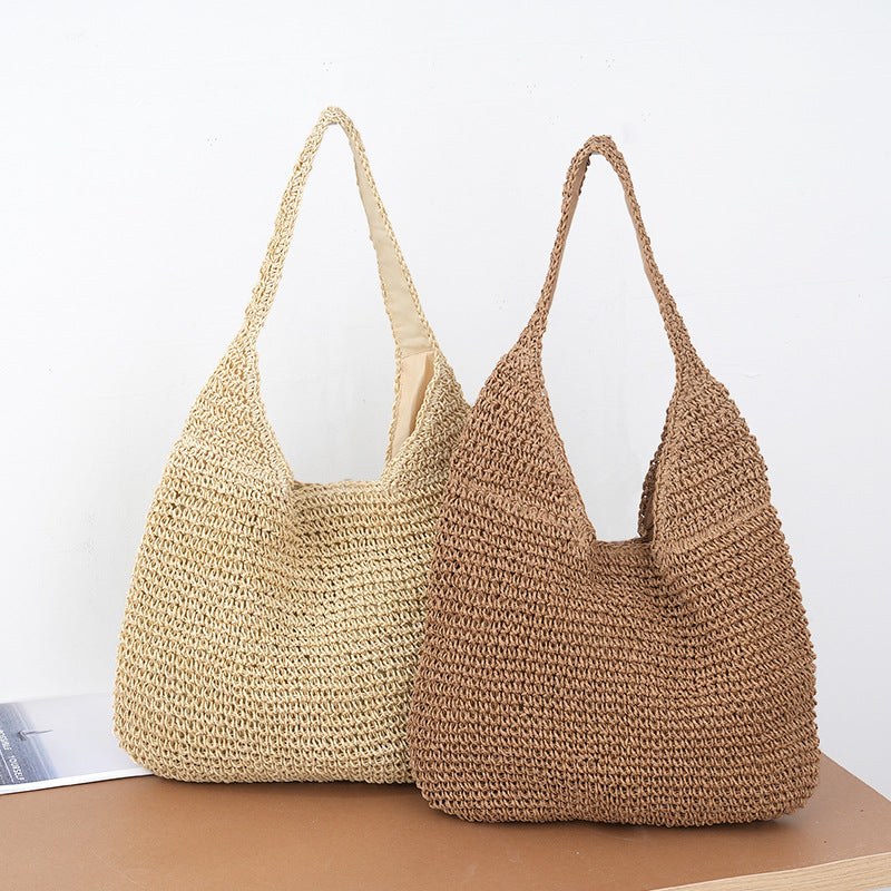 Women's Large Capacity Straw Woven Leisure Beach Vacation Portable Bags