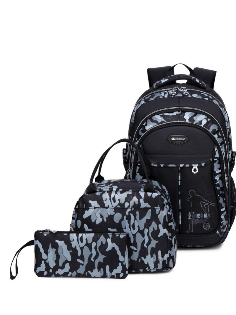 Men's & Women's Three-piece Set Lunch Contrast Color Camouflage Printed Backpacks