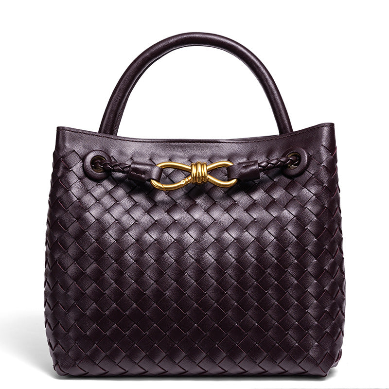 Women's Fashion Bow Metal Hand-woven Design Large Bags