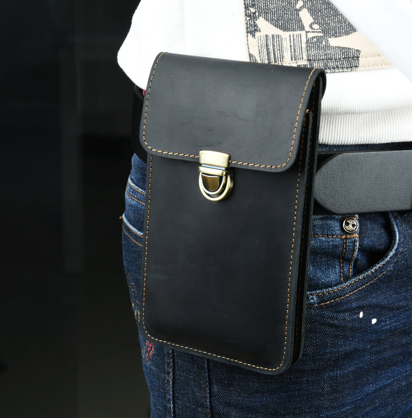 Layer Cowhide Hanging Mobile Work Lightweight Men's Fanny Pack