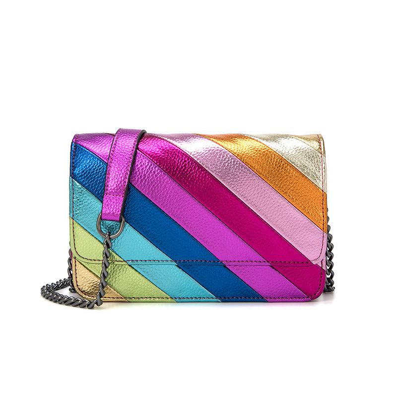 Women's Color Contrast Patchwork Rainbow Chain Eagle Women's Messenger Bag