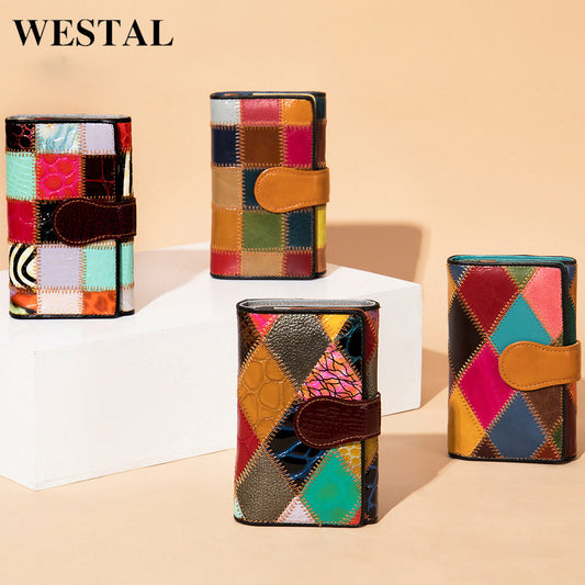 Women's Elegant Handmade Short Colored Mosaic Multiple Slots Ladies Wallet