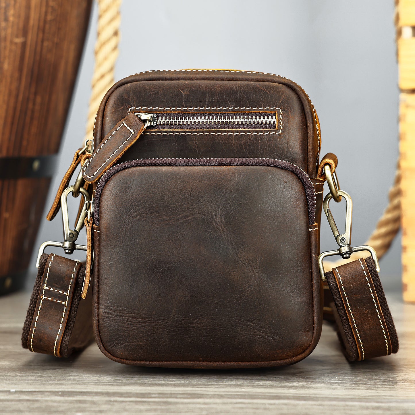 Men's Leather Fashion Crazy Horse First Layer Cowhide Men's Shoulder Bag