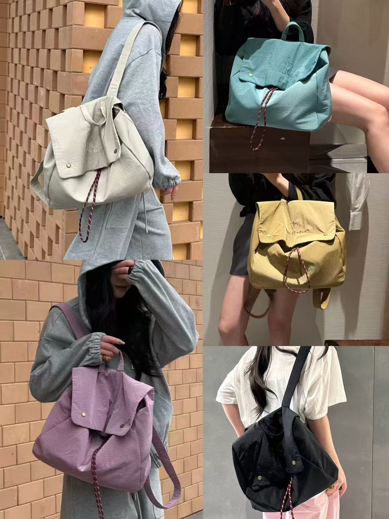 Korean Style Simple Letter Fashion Street Drawstring Flip Backpacks