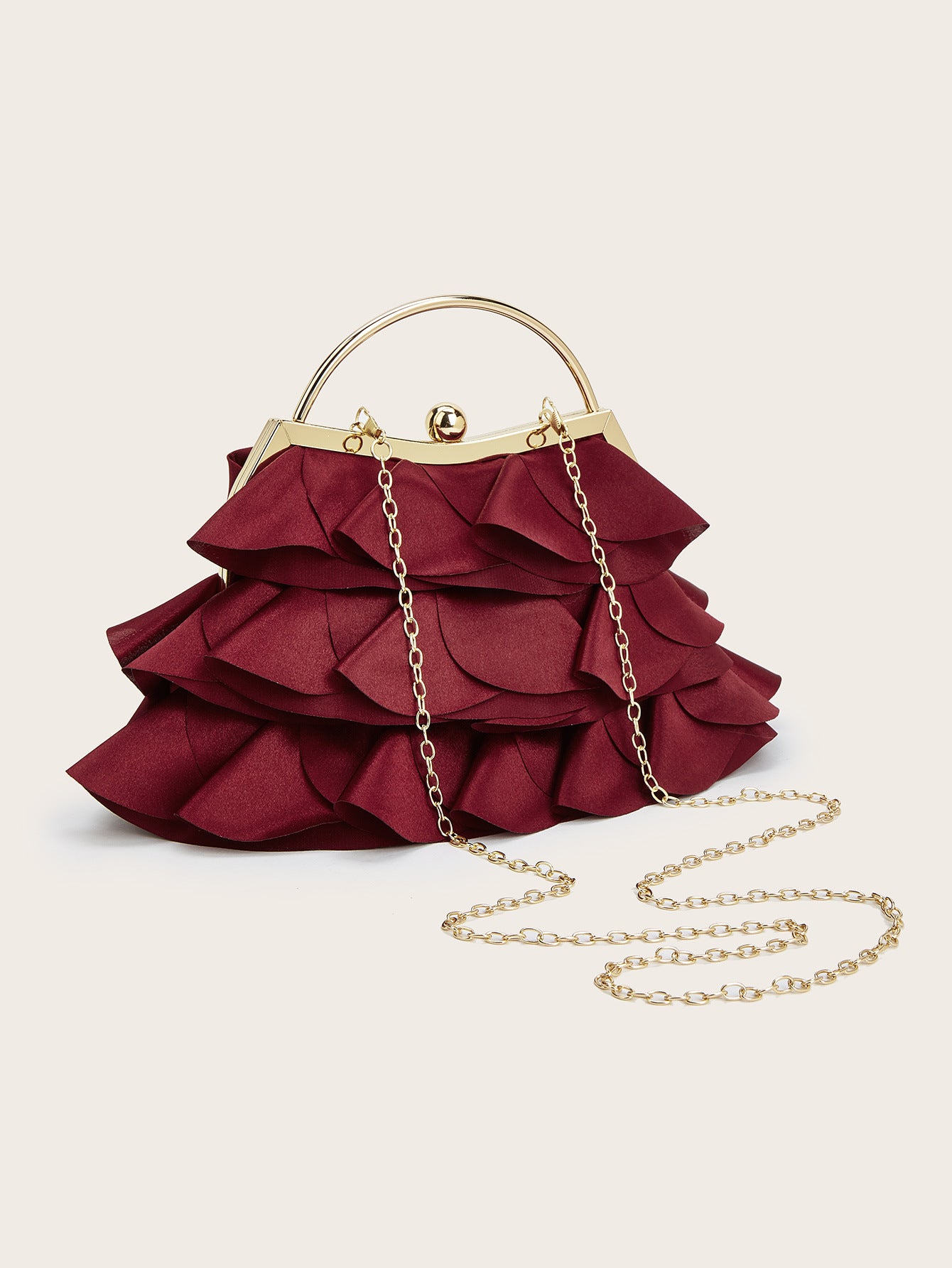 Women's Wine Red Rose Petals Chain Bride Dress Handbags