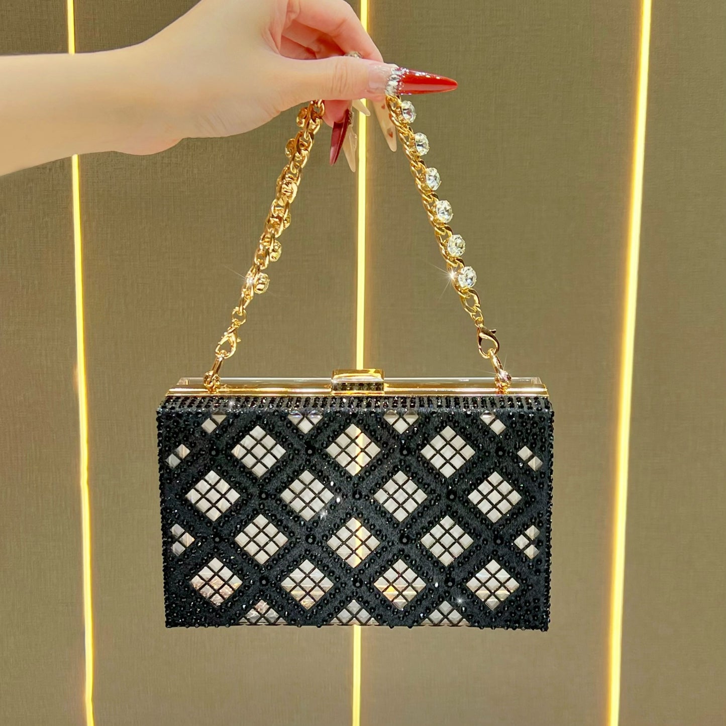 Women's Diamond High-grade Clutch Chain Transparent Dinner Bag