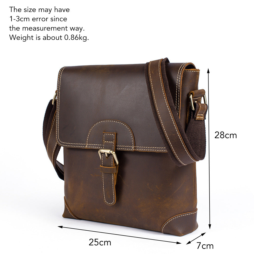 Men's Leather Fashion Crazy Horse First Layer Cowhide Men's Shoulder Bag