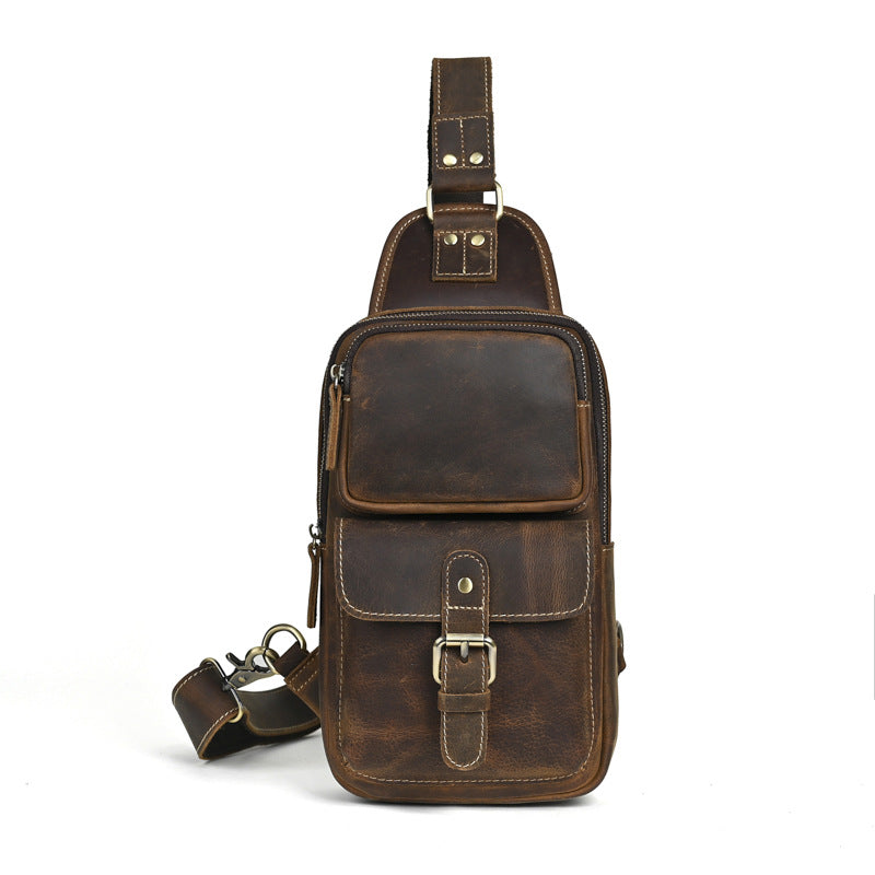 Men's Genuine Leather Crazy Horse First Layer Cowhide Men's Chest Bag