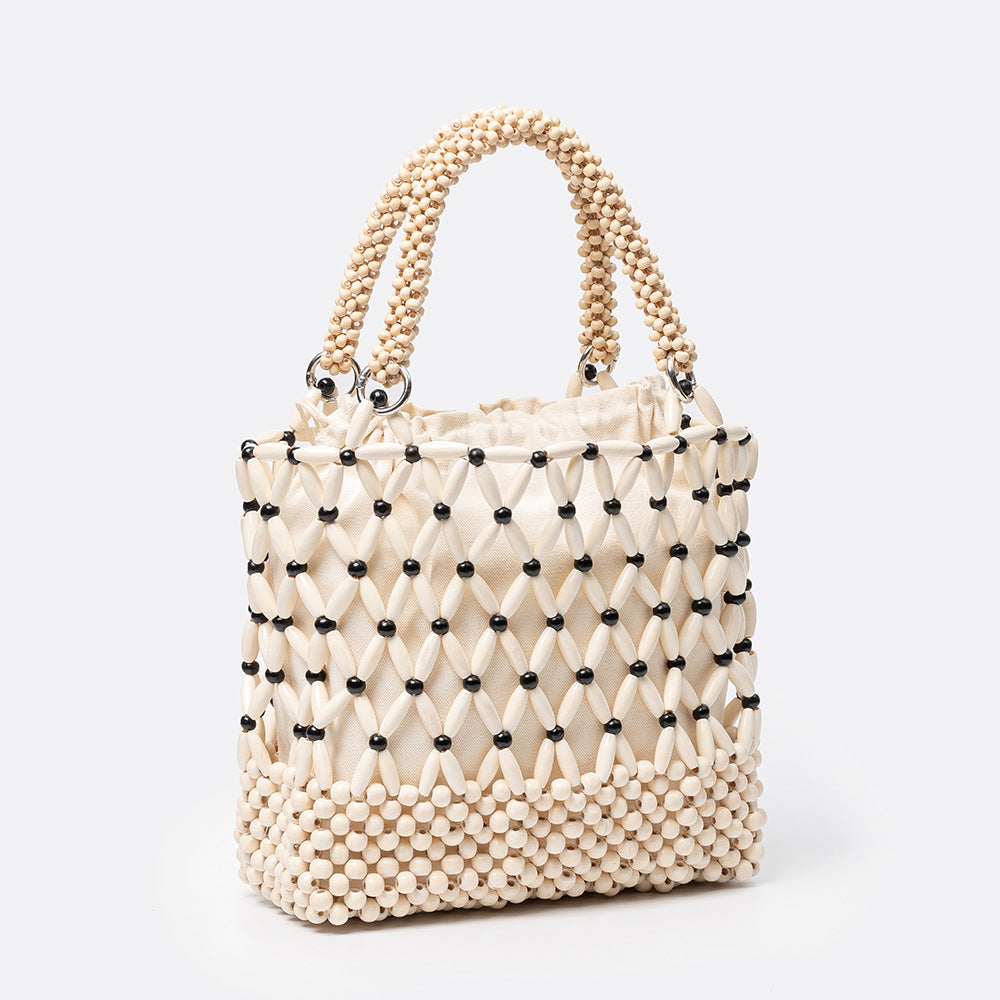 Handmade Wooden Bead Woven Hollow Retro Vacation Style Female Shoulder Bags