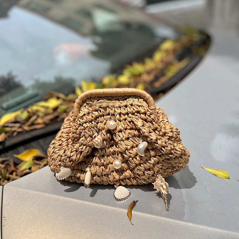 Pastoral Style Straw Woven Mori Western Shell Women's Messenger Bag