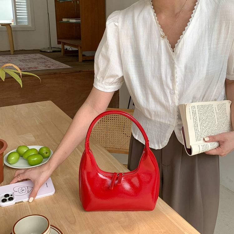 Women's Korean Style Niche High Sense Underarm Patent Leather Moon Women's Shoulder Bag