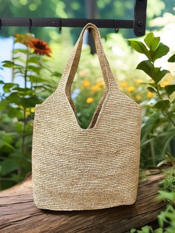 Women's Style Hand Crocheting Raffia Woven Summer Large Capacity Holiday Portable Tote Bags