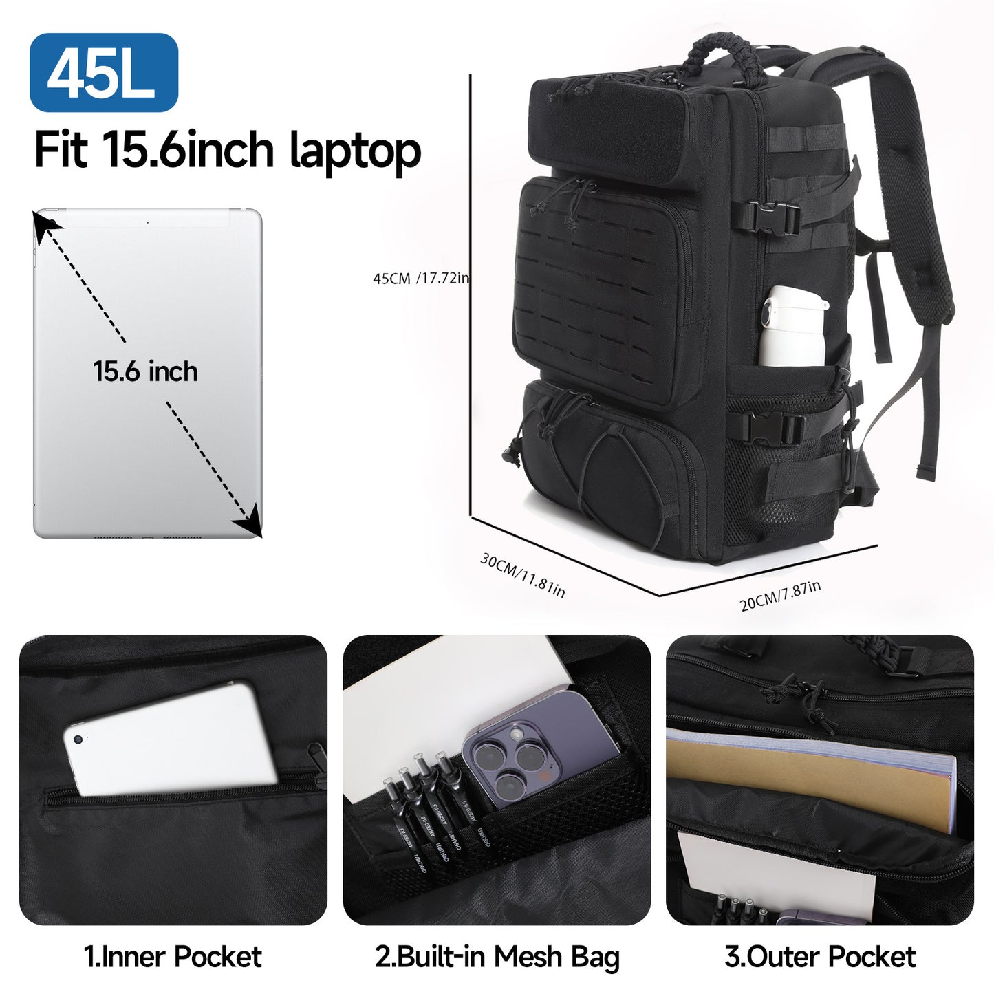 Men's Large Capacity Waterproof Hard-wearing Multifunctional Storage Tactical Backpack
