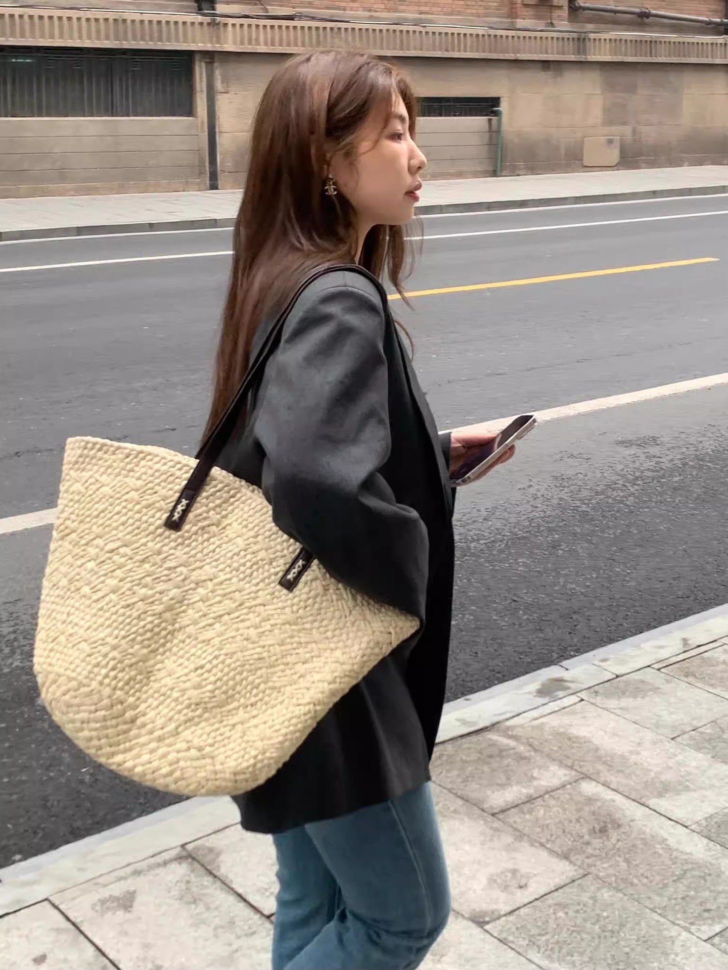 Summer Handmade Woven Simple Sense Large Capacity Seaside Vacation Women's Shoulder Bag
