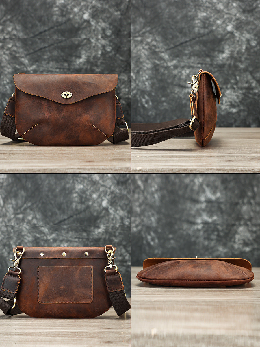 Men's Crazy Horse Leather Genuine Fashion Cover Business Trends Men's Shoulder Bag