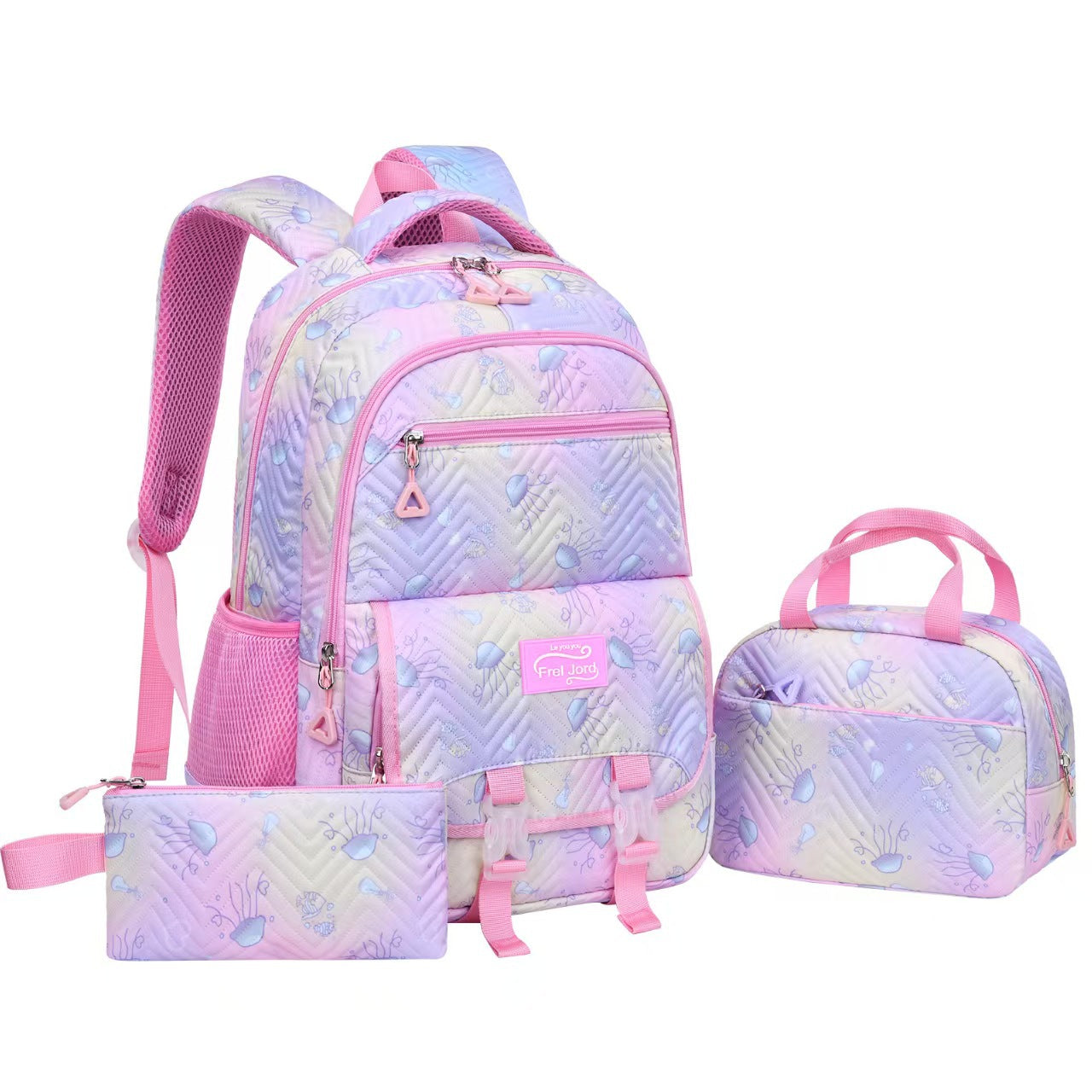 Pencil Jellyfish Printed Embossed Waterproof Fabric Spine Protection Burden Primary School Bag