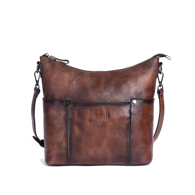 First Layer Cowhide Retro Hand-rub Color Straight Hair Support Bags