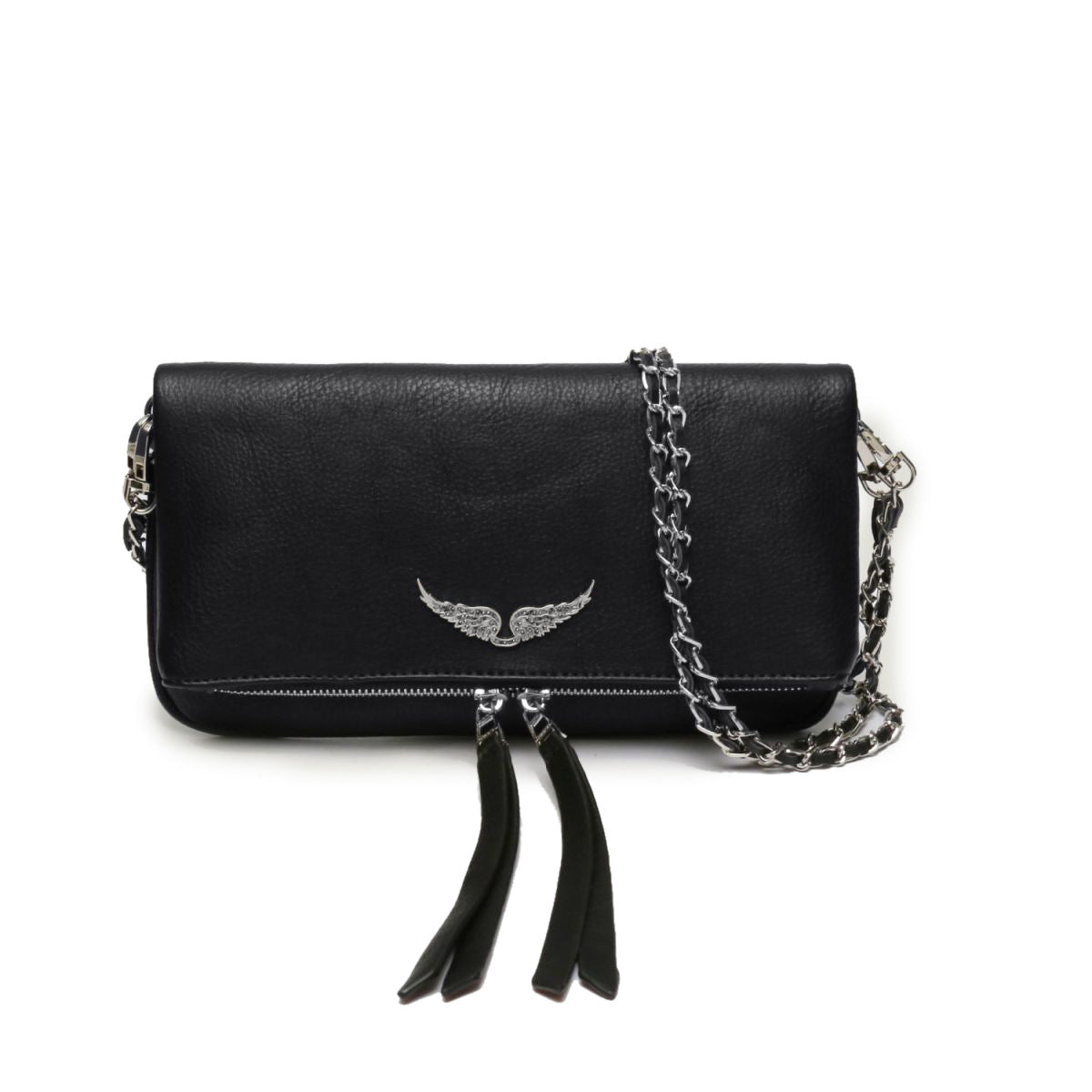 Women's Black Wings Chain Genuine Leather Bags
