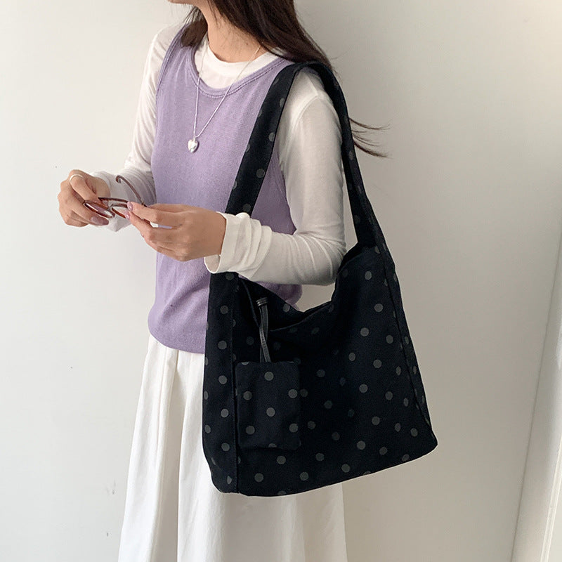 Fashion College Canvas Temperament Artistic Polka Dot Large Capacity Shoulder Bags
