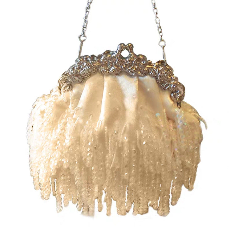 Women's Tassel Satin Beaded Pearl Embroidery Bridal Handbags