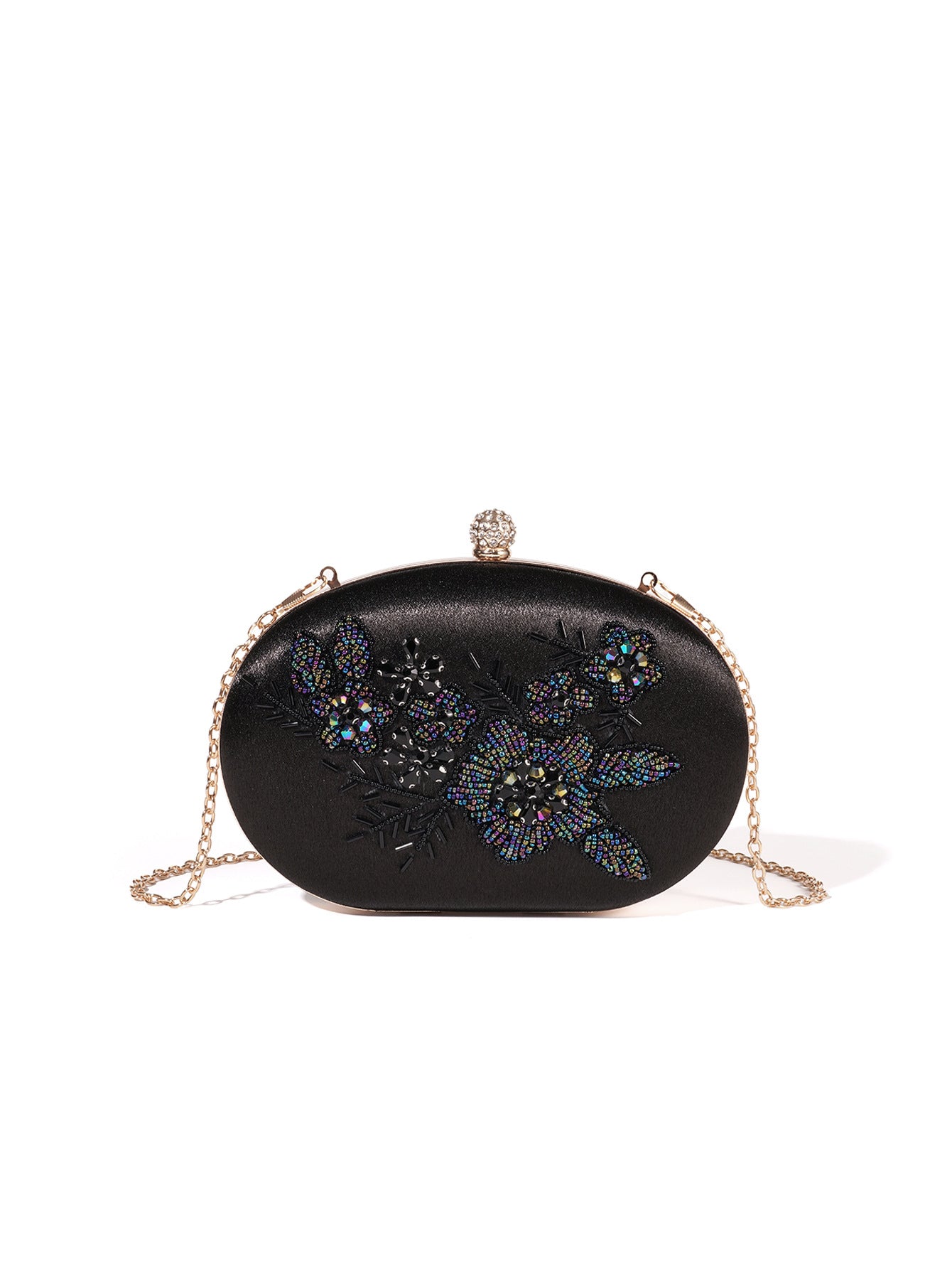 Style Pearl Embroidery Beaded Flower Cheongsam Clutch Satin Bridal Dinner Bag