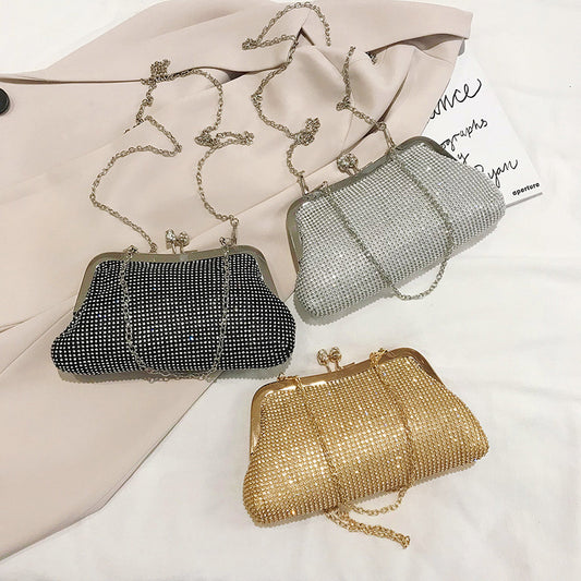 Women's Niche Rhinestone Hand Holding Net Drill Shiny Diamond Banquet Bags