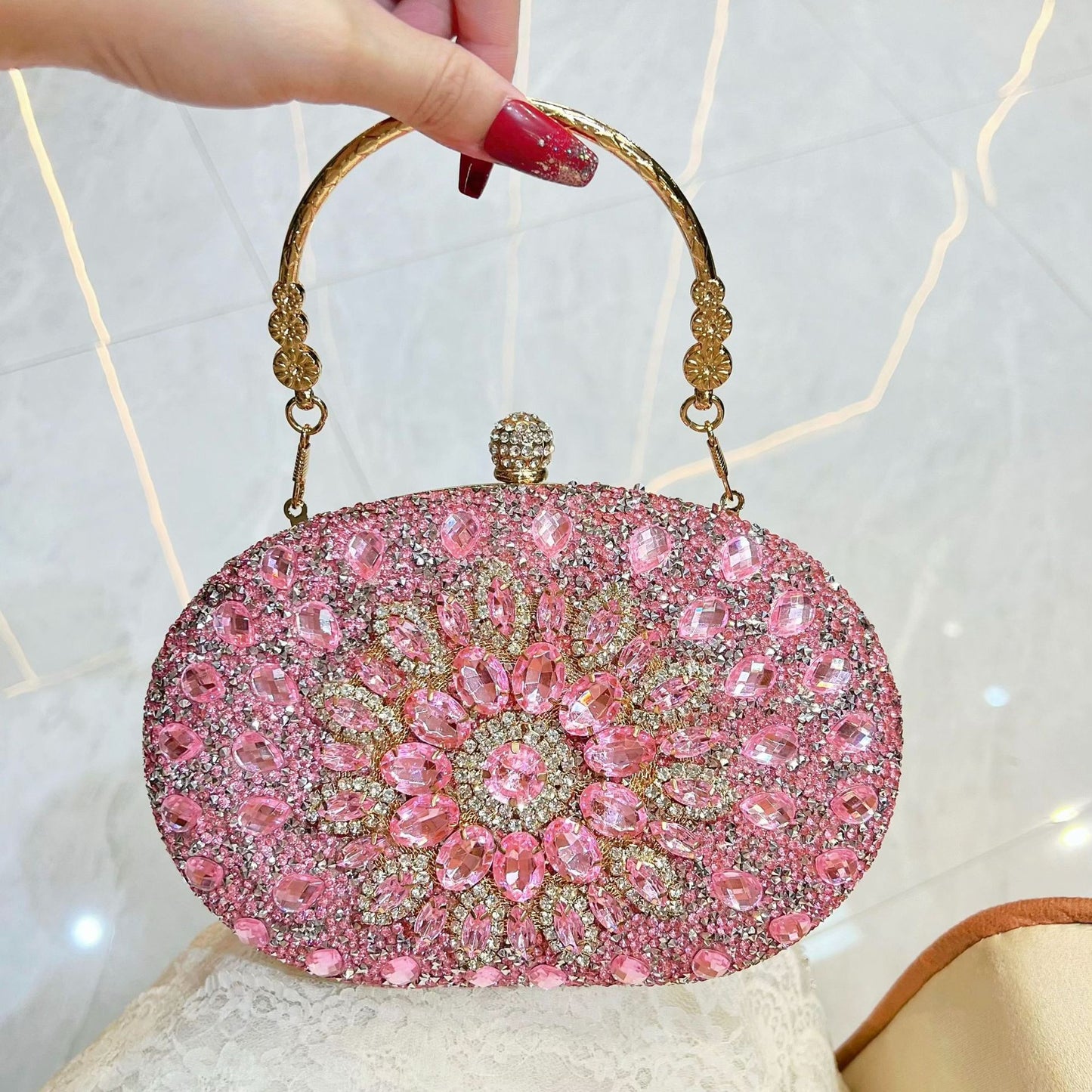Women's Textured Rhinestone Dress Banquet Clutch Portable Dinner Bag
