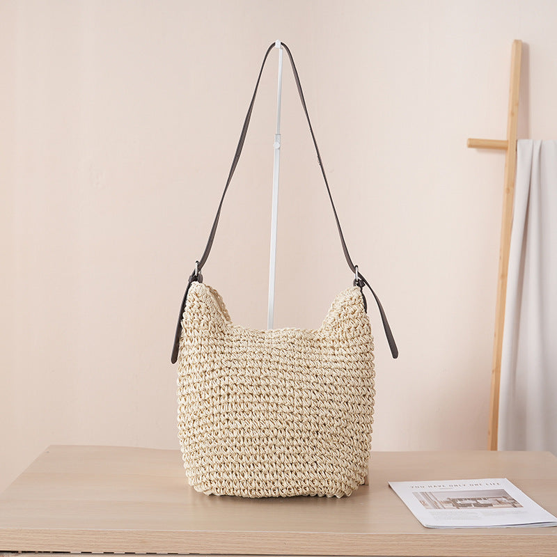 Women's Woven Straw Niche Solid Color Vacation Women's Shoulder Bag