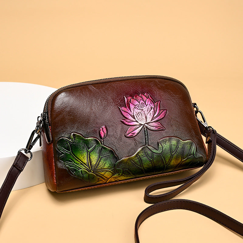 Women's Ethnic Style Retro Embossing Textured Artistic Women's Shoulder Bag