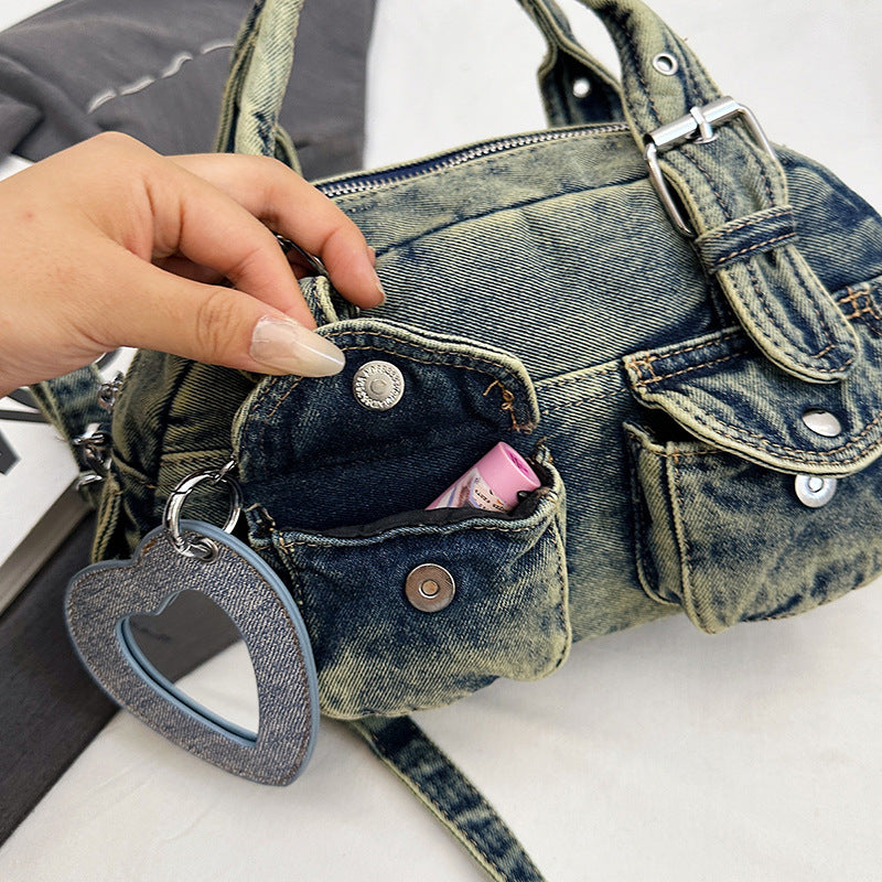 Women's Style Washed Denim Distressed Retro Design Bags