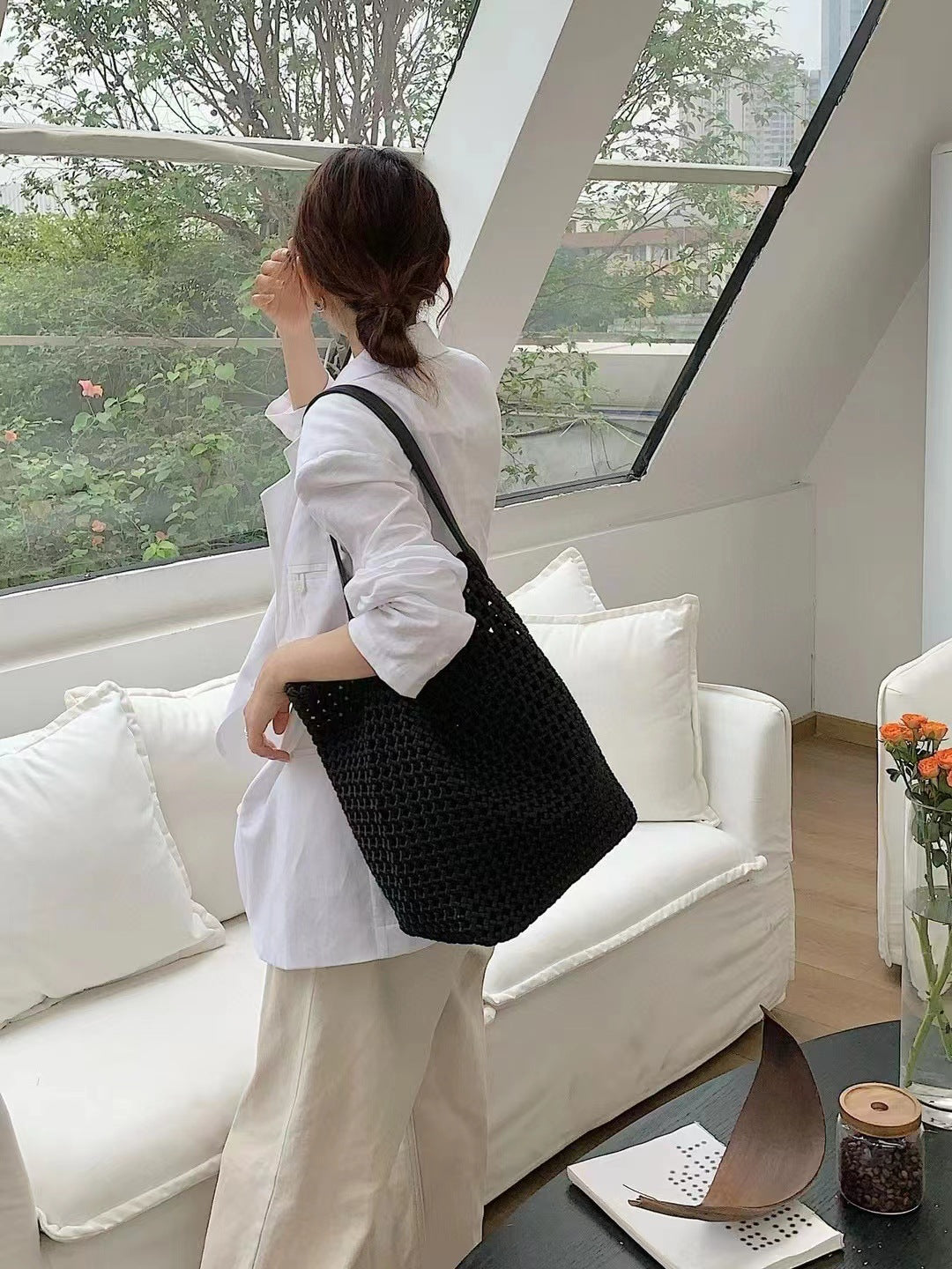 Authentic Leather Hollow Out Hand Holding High-grade Large Capacity Mother Women's Shoulder Bag