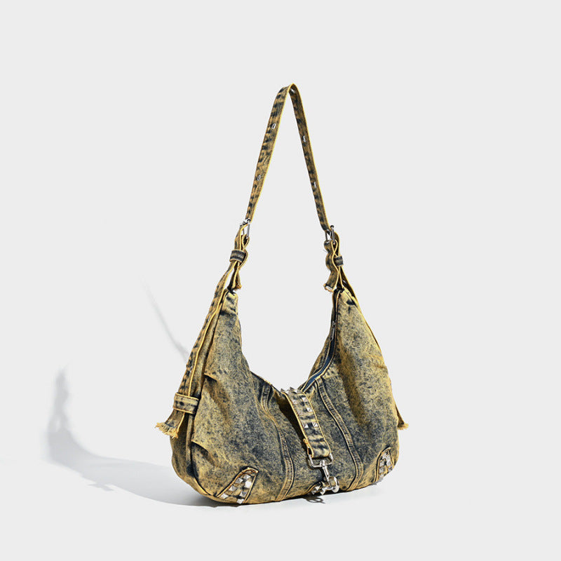 Women's Large Capacity Washed Jean Rivet American Bags