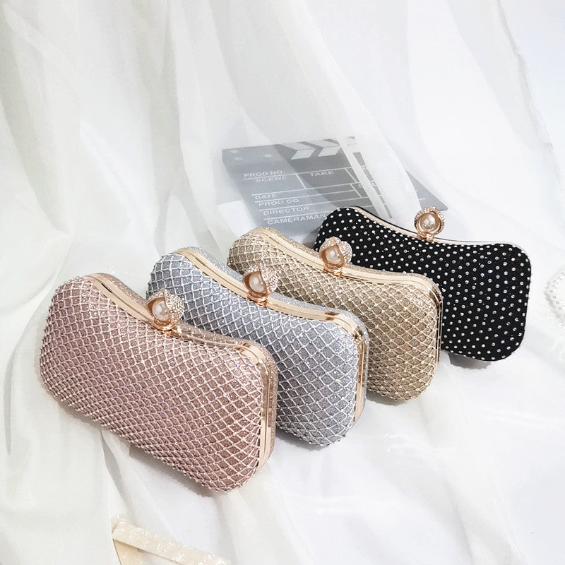 Fashion Diamond Inlaid Pearl Pillow-shaped Net Drill Shining Dress Dinner Bag