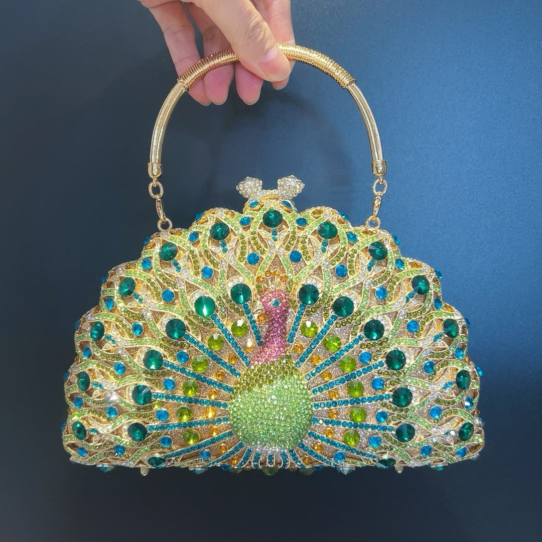 Women's Large Peacock Diamond Luxury Clutch Banquet Evening Bags
