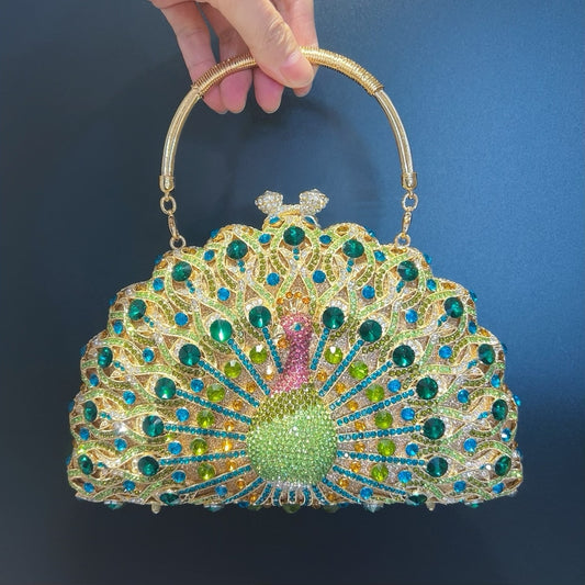 Women's Large Peacock Diamond Luxury Clutch Banquet Evening Bags