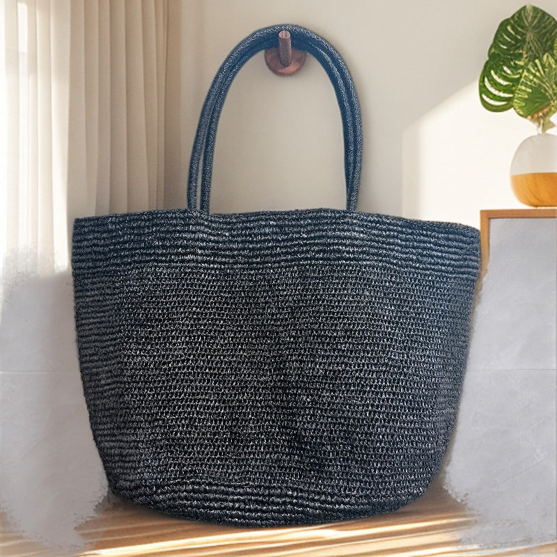 Women's Crocheting Raffia Woven Summer Large Capacity Totes French Shoulder Bags