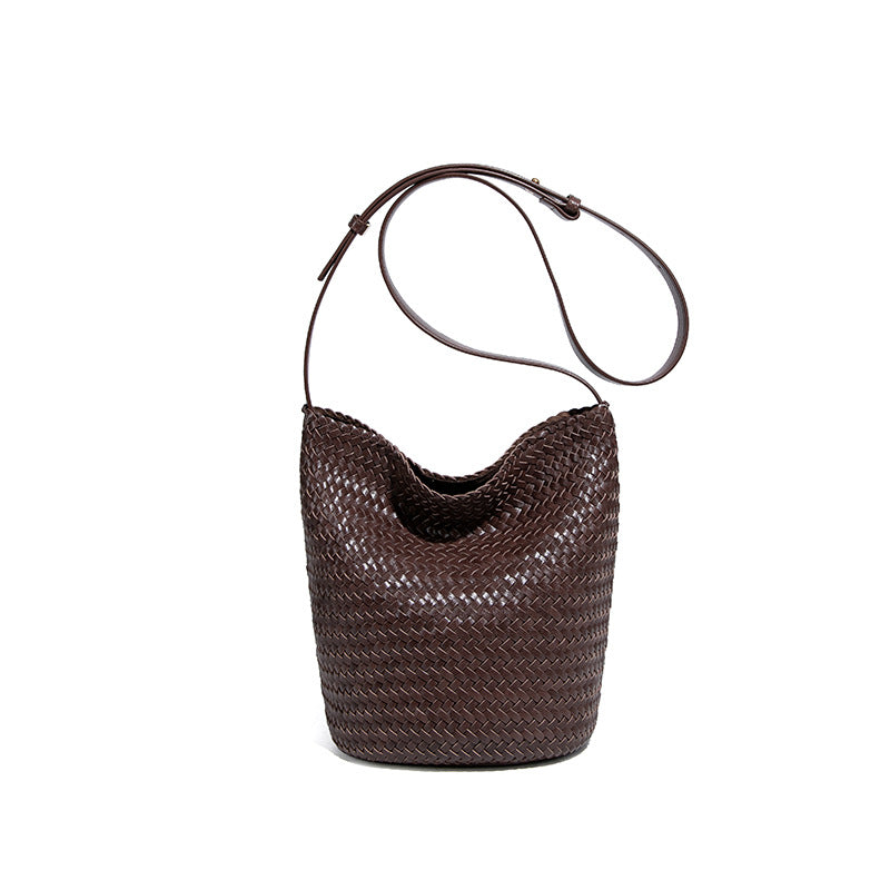 Women's Korean Style Simple Underarm Retro Trendy Woven Bucket Bags