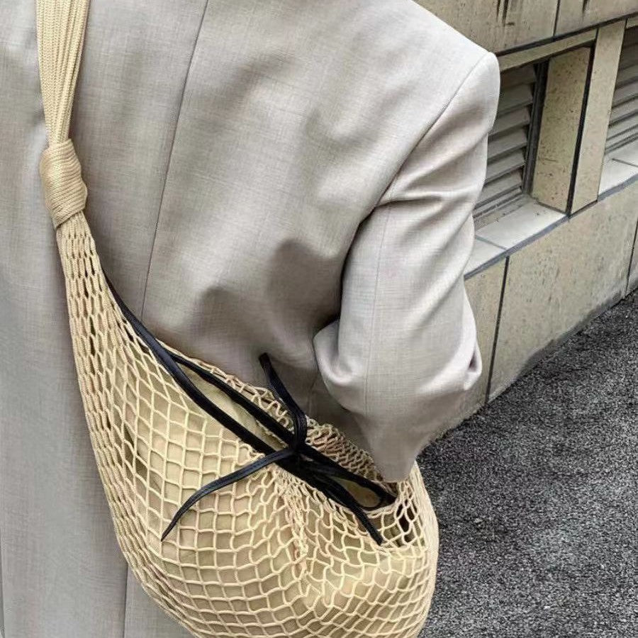 Fashion Contrast Color Mesh Woven Horn Bags