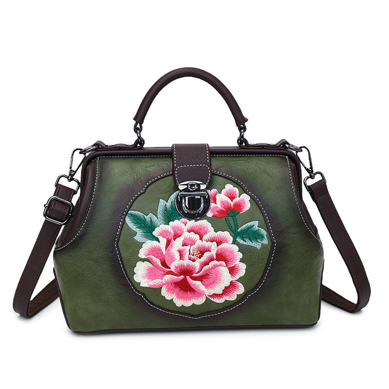 Women's Cattle Leather Handmade Embroidered Han Clothing Bags