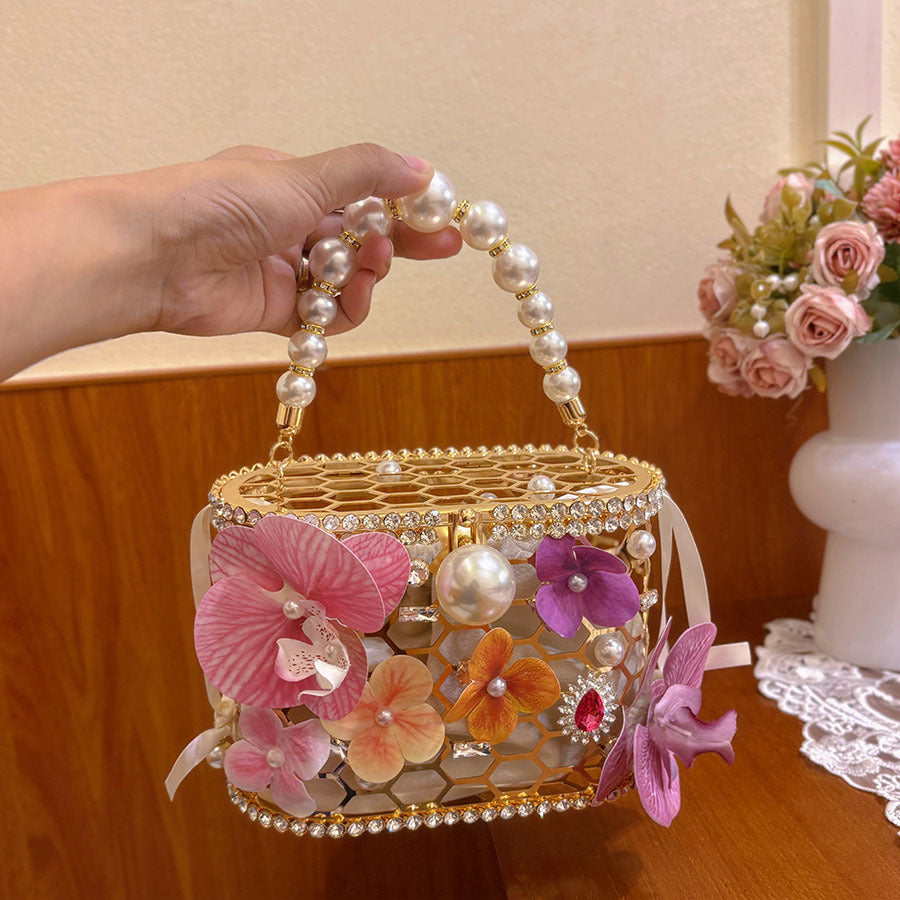 Style Metal Hollow Dinner Pearl Butterfly Orchid Handle
