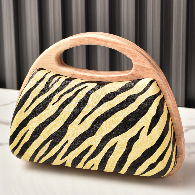 Zebra Pattern Vintage Shaped Wood Party Summer Dinner Bag