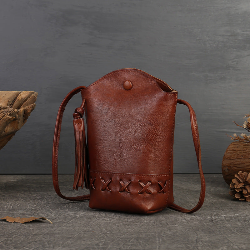 Women's Vintage Weave Mobile Mini Tassel Women's Messenger Bag