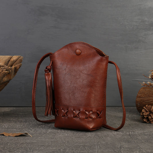 Women's Vintage Weave Mobile Mini Tassel Women's Messenger Bag