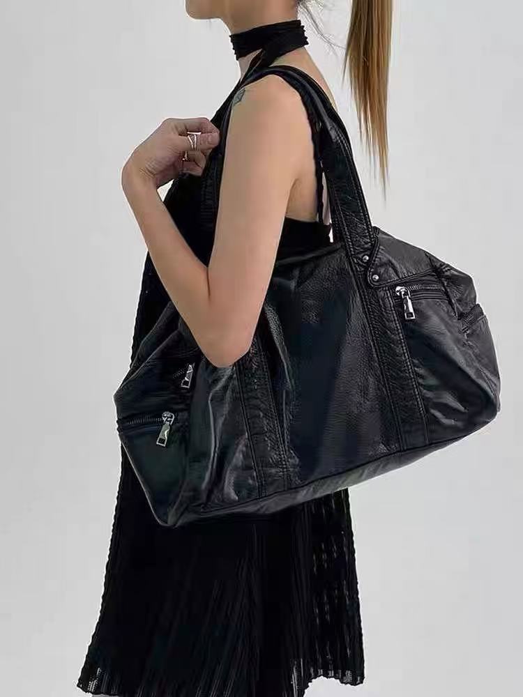 Distressed High-grade Dark Style Large Capacity Women's Shoulder Bag