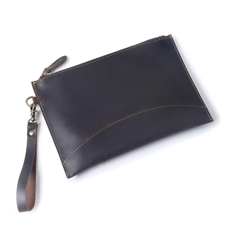 Men's Horse Leather Vintage Envelope Pure Cowhide Zipper Genuine Simple Bags