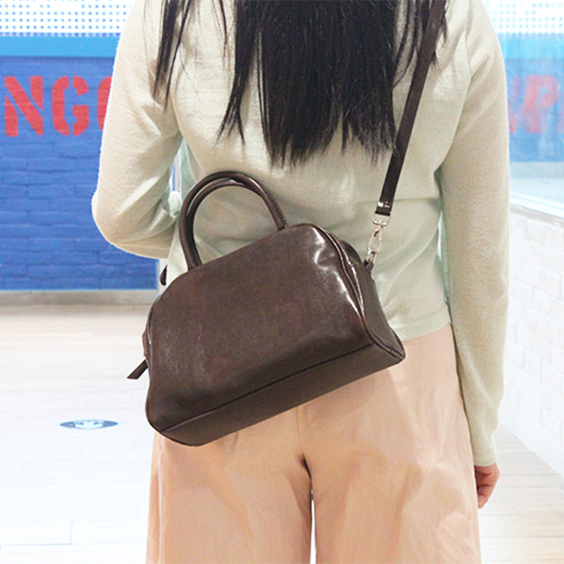 Women's Genuine Simple Minimalist Commuter Portable Boston Retro Solid Women's Leather Bag